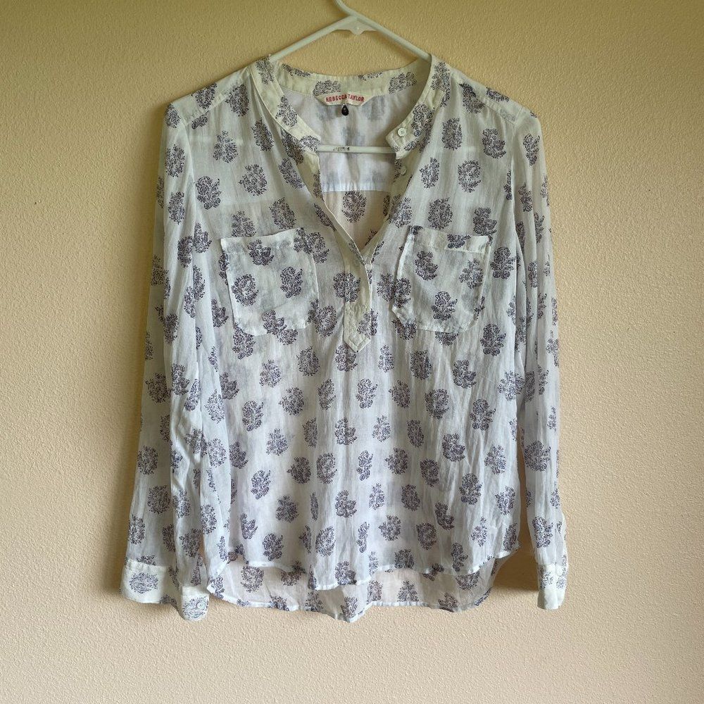 Rebecca Taylor Paisley Long Sleeve Button Shirt Top Blouse Boho 6